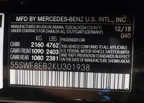 2019 Mercedes-Benz C 300 4Matic from USA, damaged, VIN 55SWF8EB2KU301938